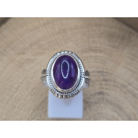 Echt zilveren ring met veer band en amethist steen